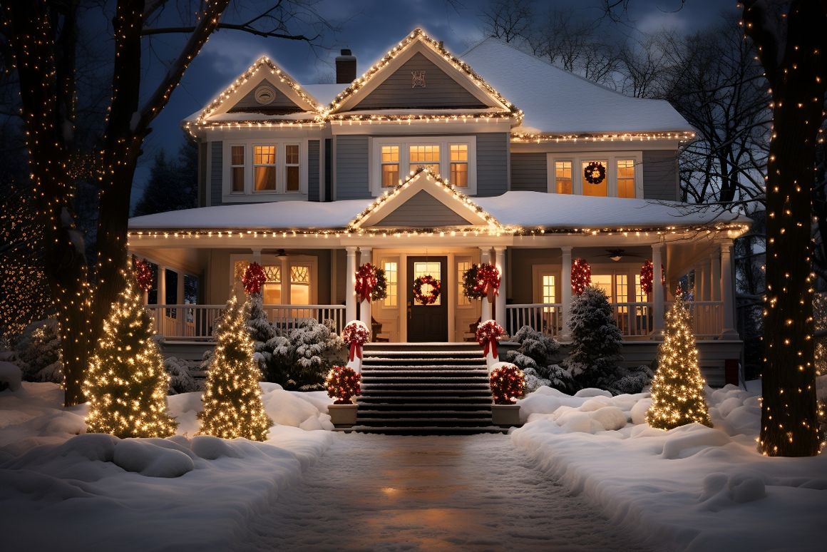 Weihnachtlich geschmücktes Haus 